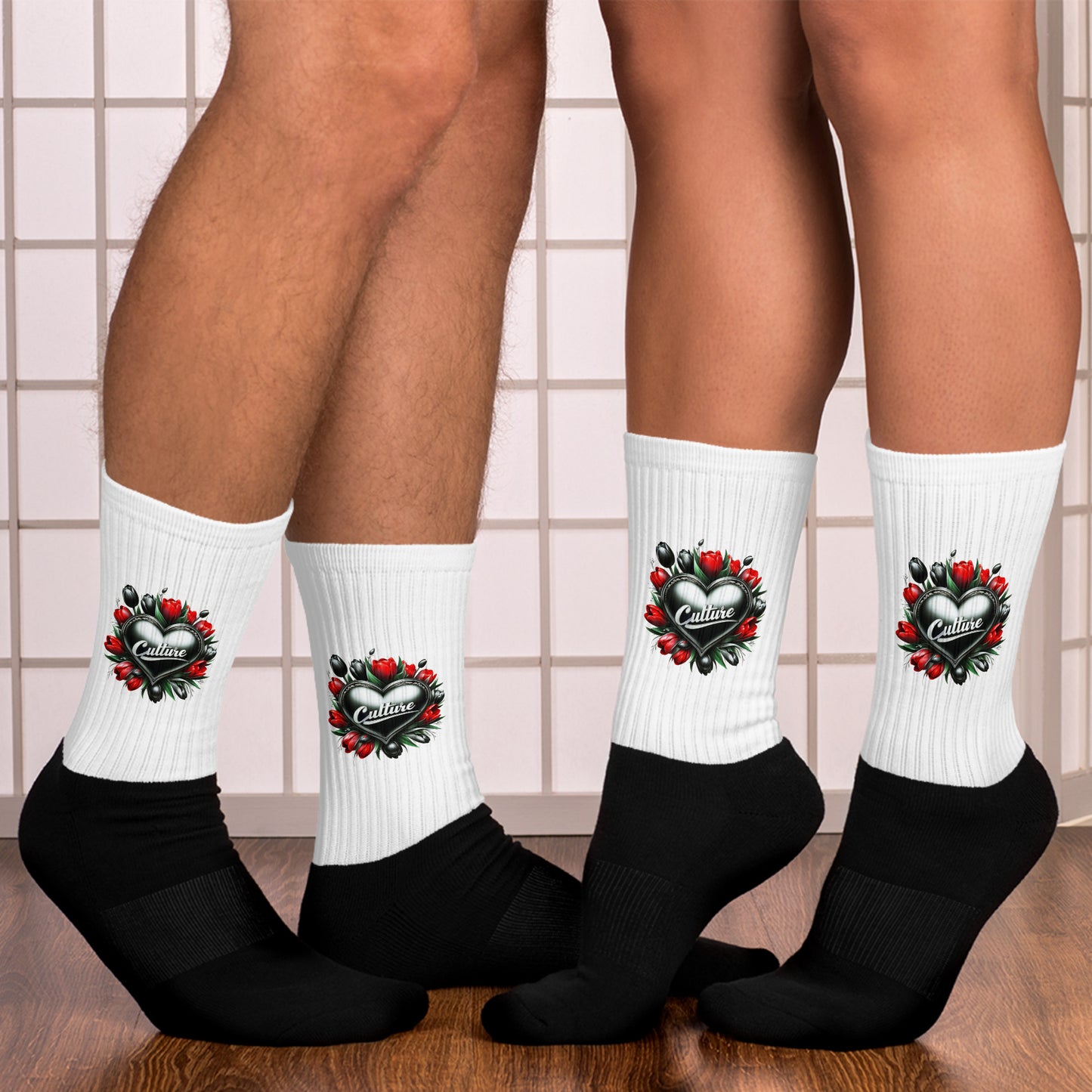 Black Foot Silver Heart Socks - Culture Limited Edition Tees