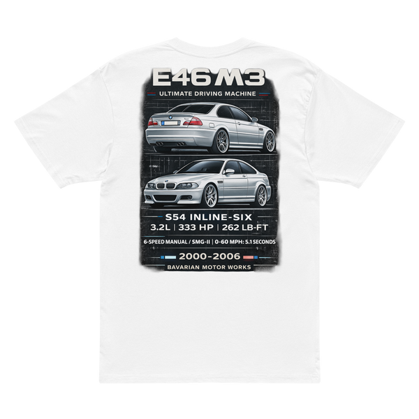 E46 M3 Legacy spec sheet tee by Culture Limited Bimmer Culture - product view 1