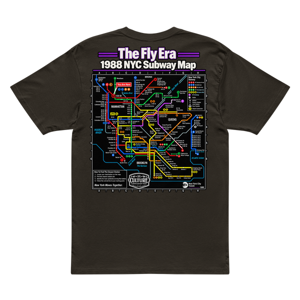 Culture Limited The Fly Era 1988 NYC Subway Map Tee back graphic with 125 Street Harlem marker