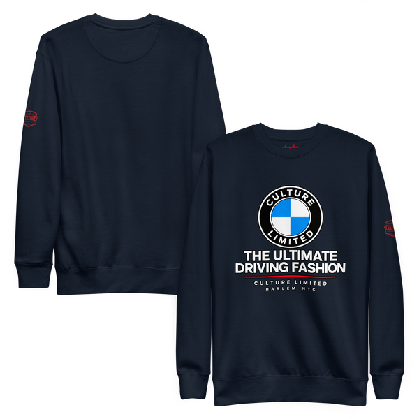 Culture Limited Ultimate Driving Fashion premium crewneck in Navy Blazer, front and back
