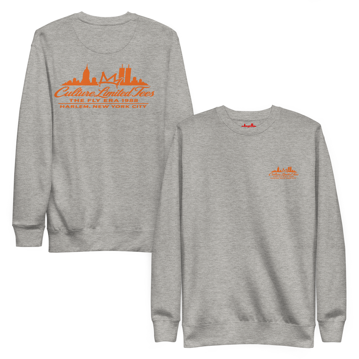 Fly Era 1988 Air Max 95 Orange premium crewneck in carbon grey front and back views