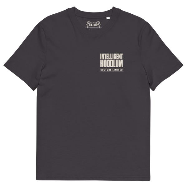 Intelligent Hoodlum anthracite t-shirt with bone white minimalist chest print Culture Limited