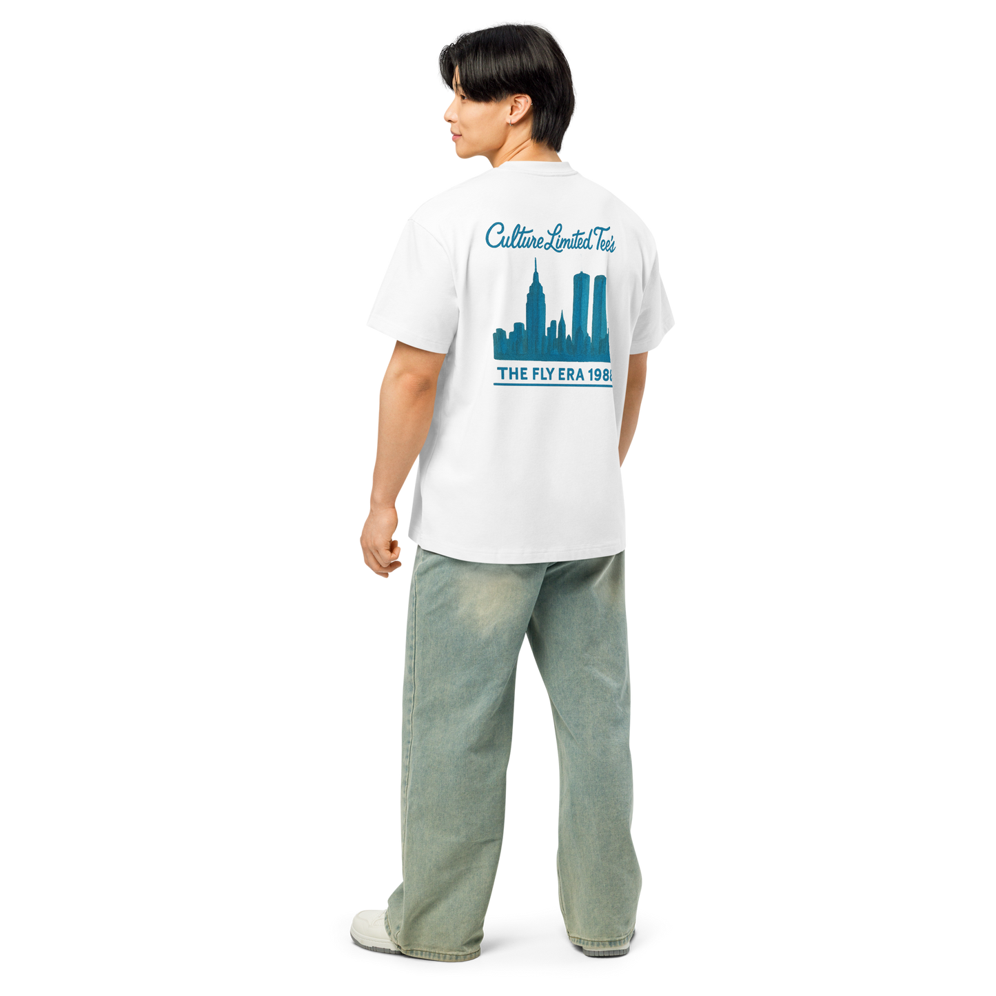 Fly Era Script NYC Skyline Tee | White Blue