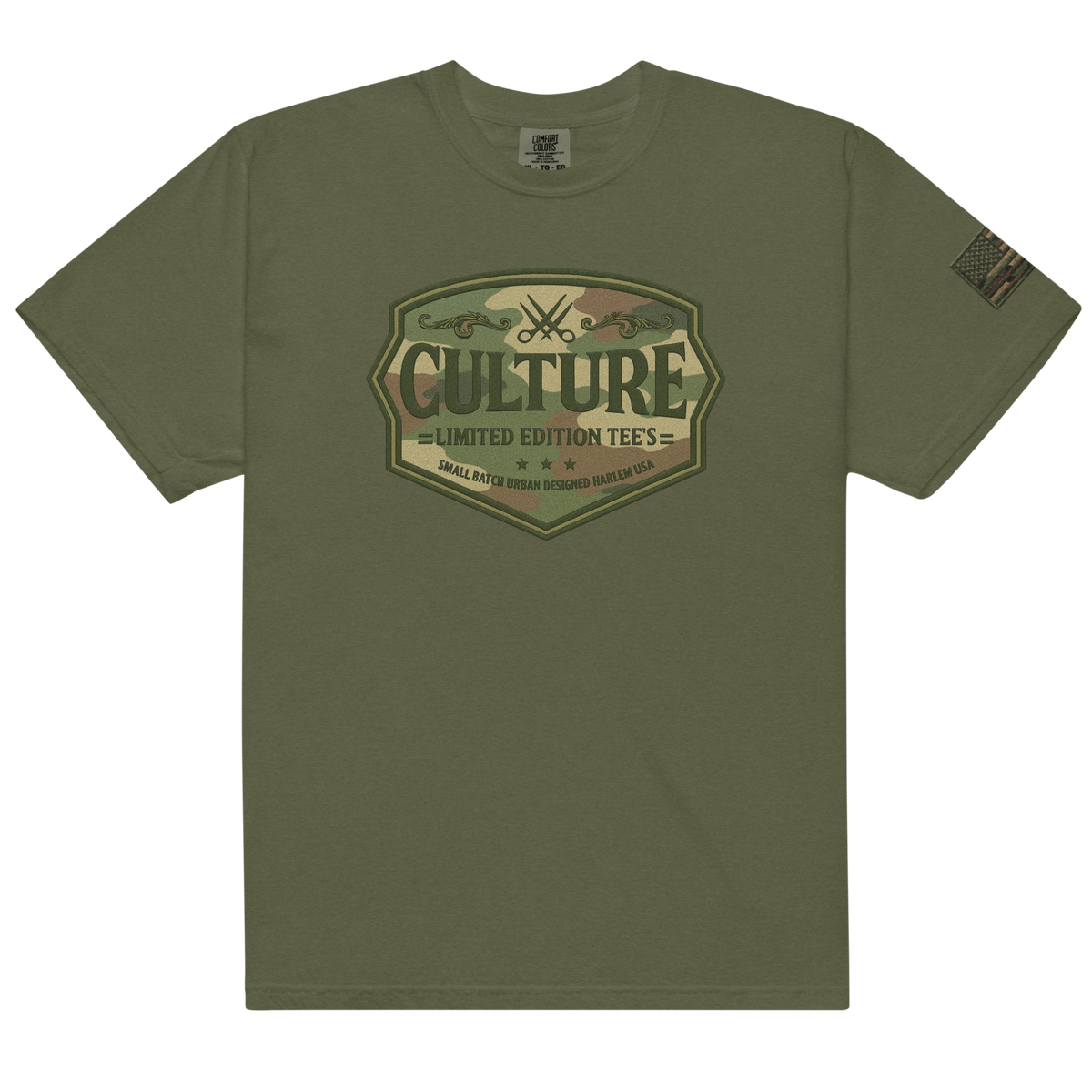Culture Camo Badge Flag heavyweight graphic tee - product view 4