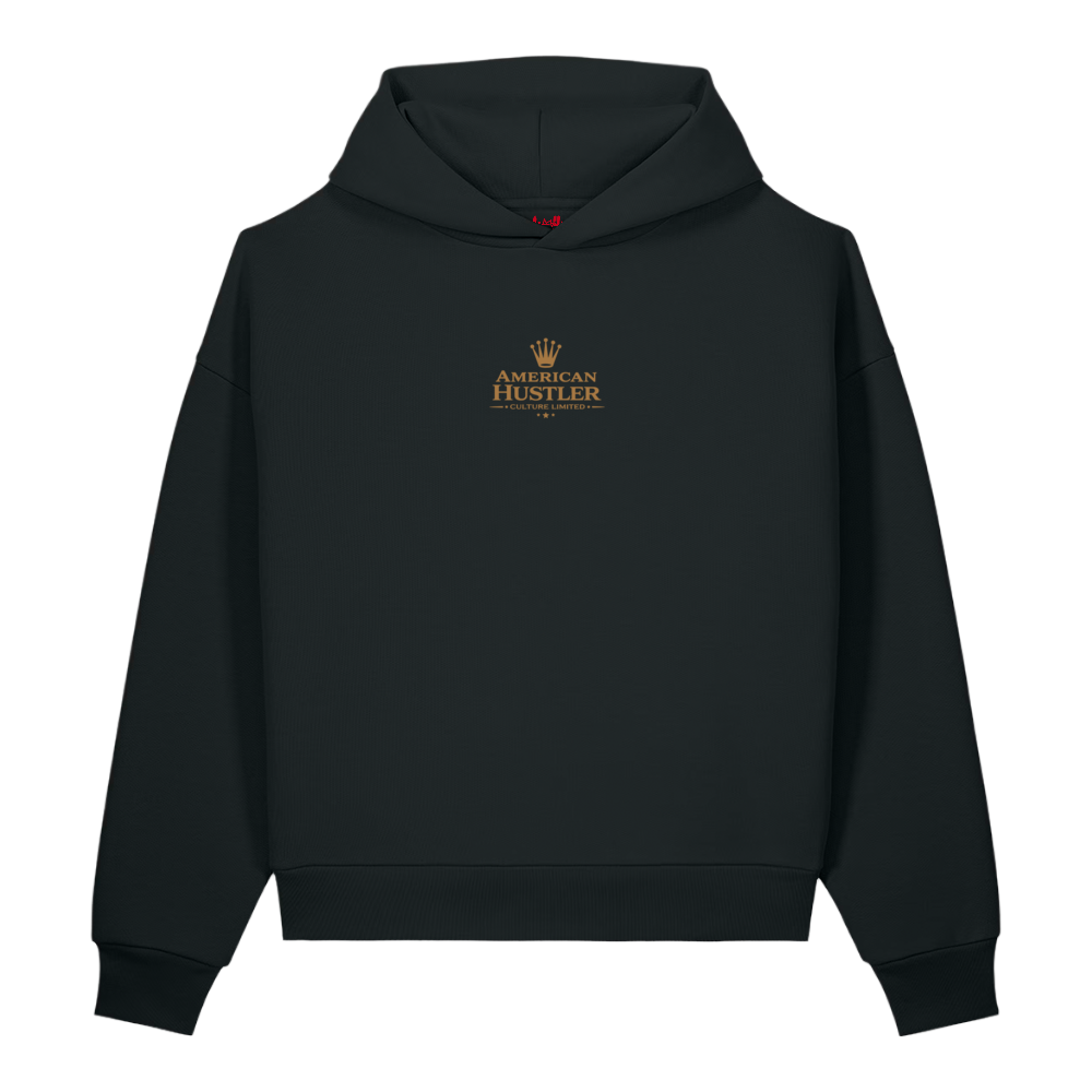 American Hustler 24/7 Sculpted Heavyweight Hoodie in black, front view