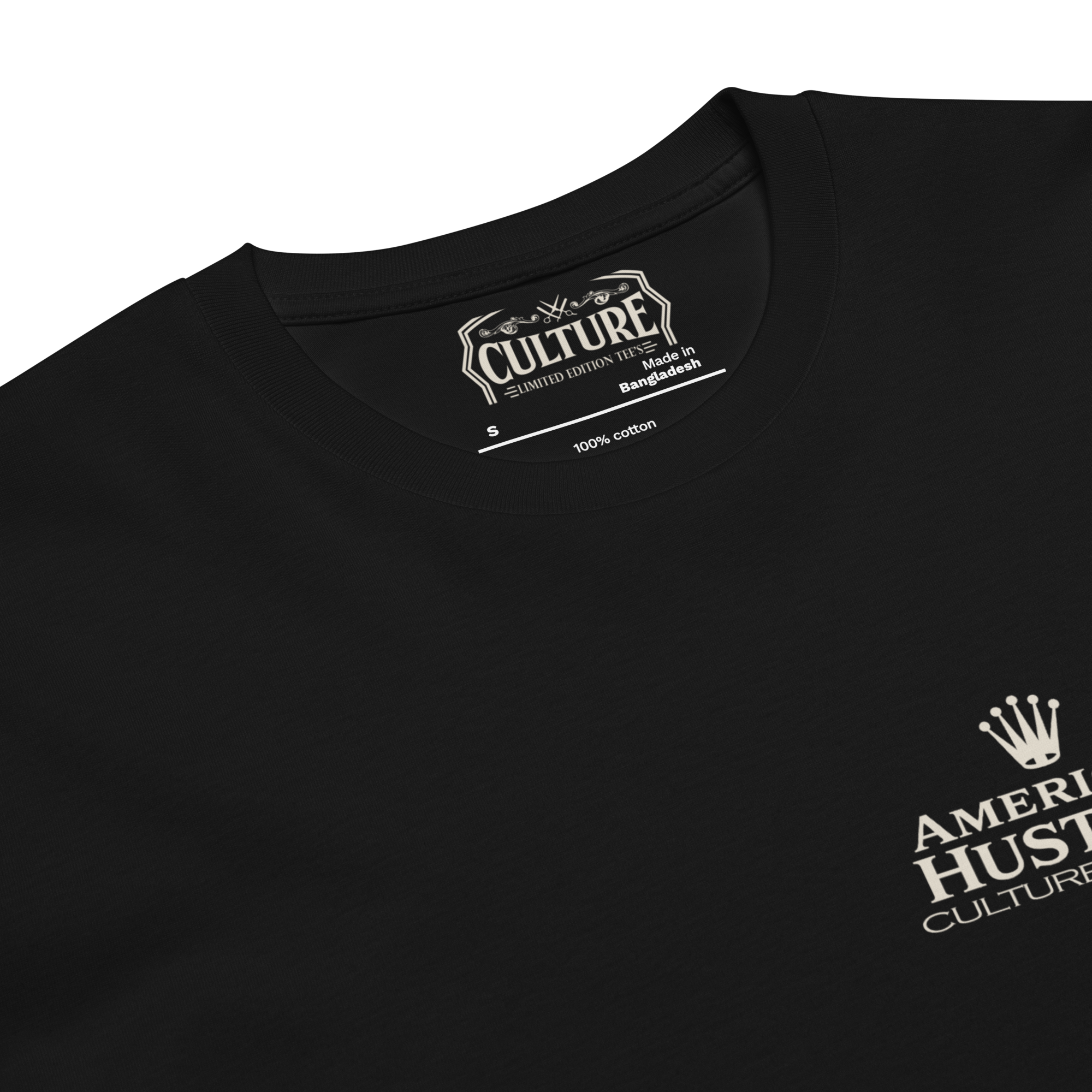 American Hustler Black Tee – Premium Minimalist Left Chest Graphic T-Shirt