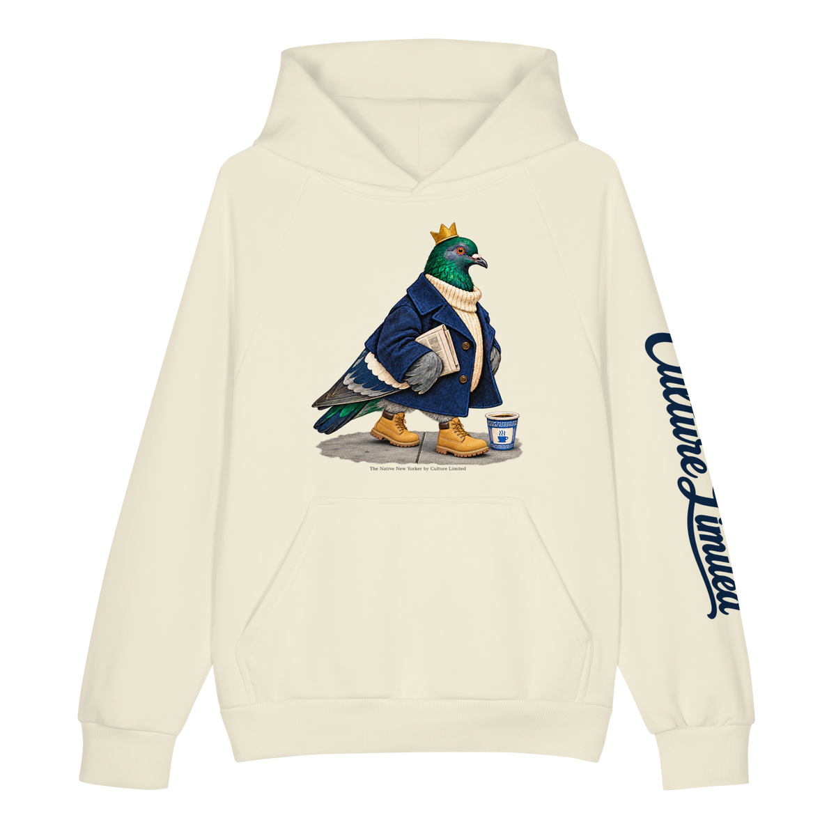 Front view of the cream Crowned Pigeon Super Heavyweight Hoodie
