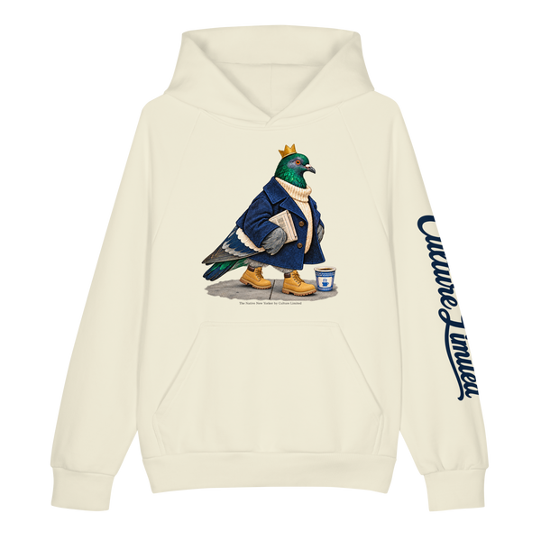 Front view of the cream Crowned Pigeon Super Heavyweight Hoodie