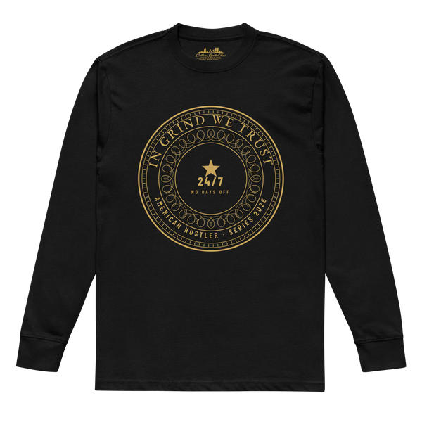 Black Culture Limited American Hustler In Grind We Trust heavyweight long sleeve front