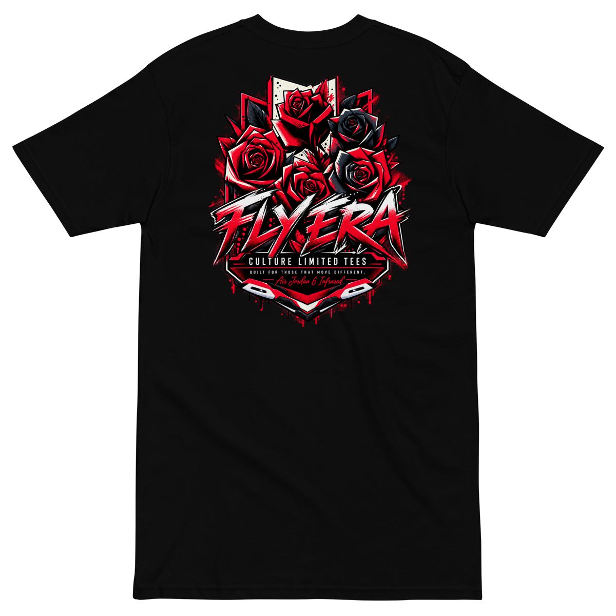 Culture Limited Infrared 6 Fly Era Heavyweight Tee black back with oversized rose graphic