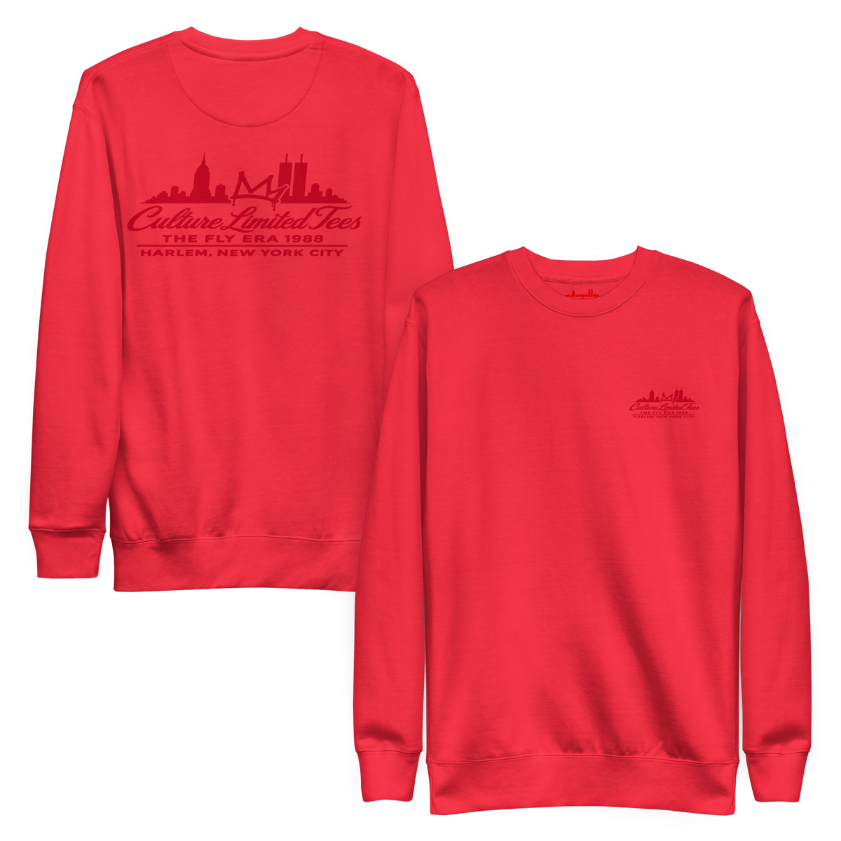 Culture Limited Monza Red Fly Era NYC Crown Premium Crewneck front and back