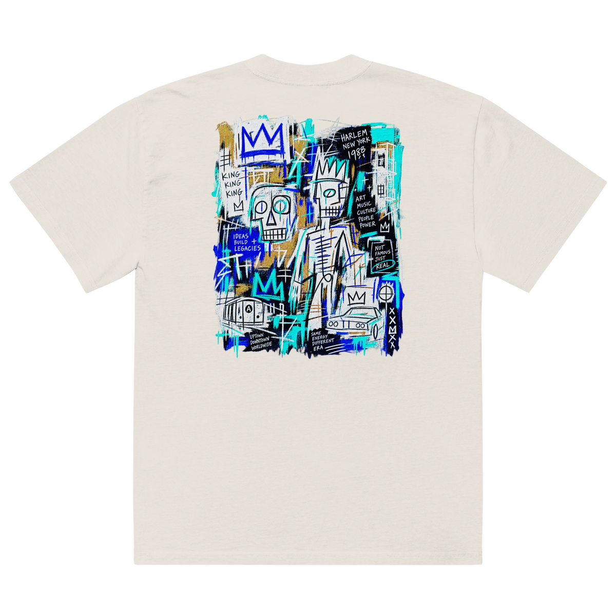 Culture Limited Harlem Crown Graffiti oversized faded tee back view in Faded Bone