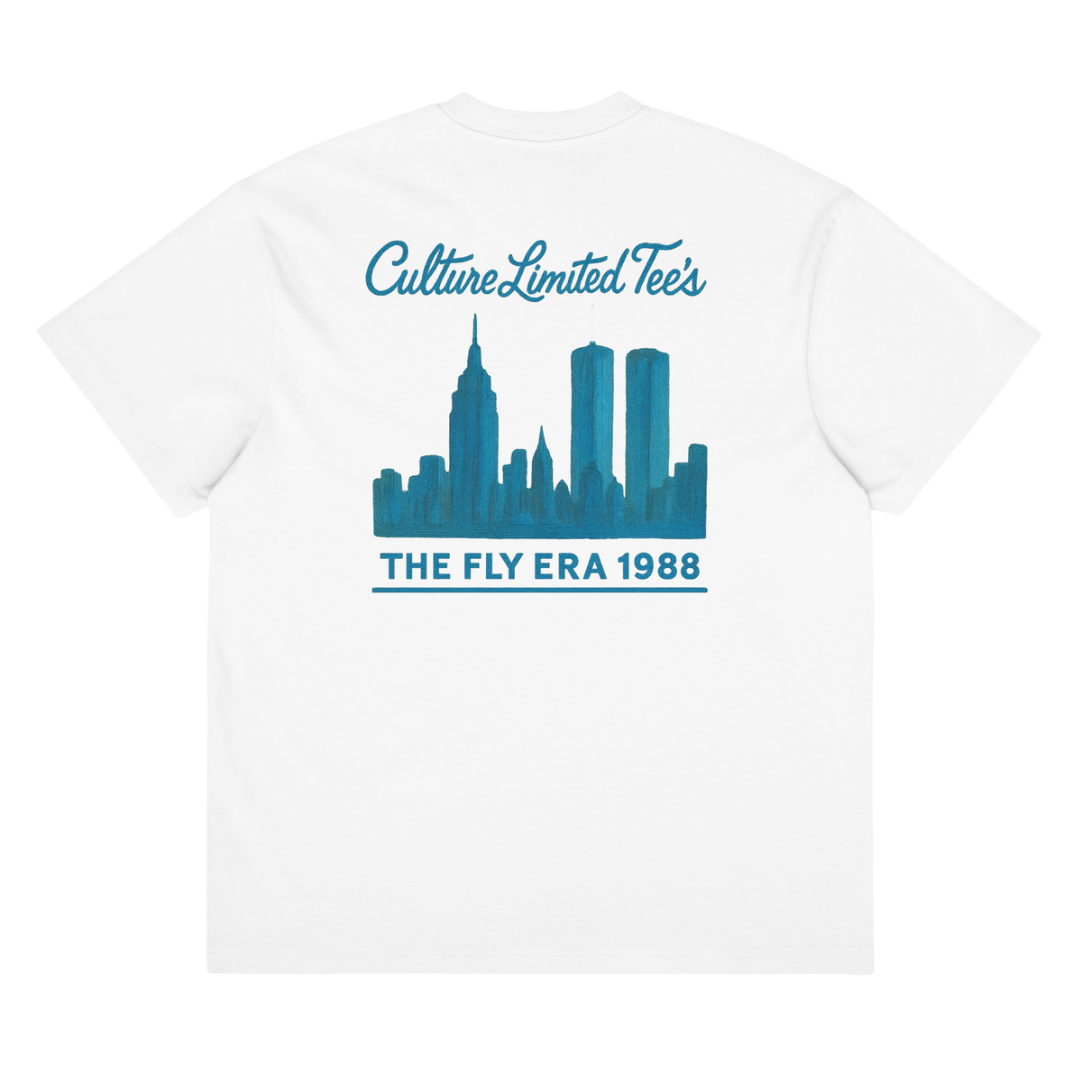 Fly Era Script NYC Skyline Tee | White Blue - Culture Limited Edition Tees
