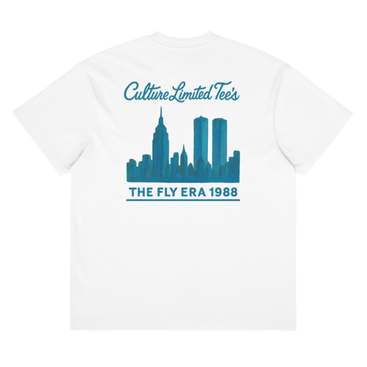 Fly Era Script NYC Skyline Tee | White Blue