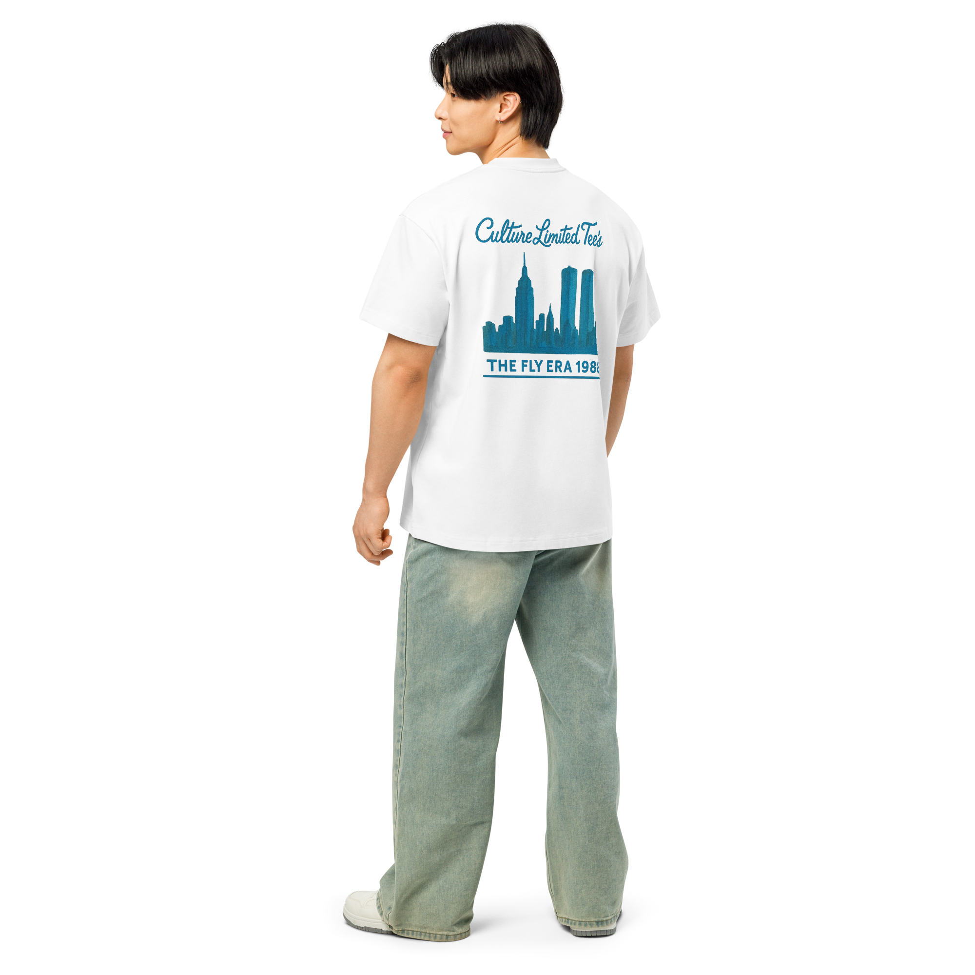 Fly Era Script NYC Skyline Tee | White Blue - Culture Limited Edition Tees