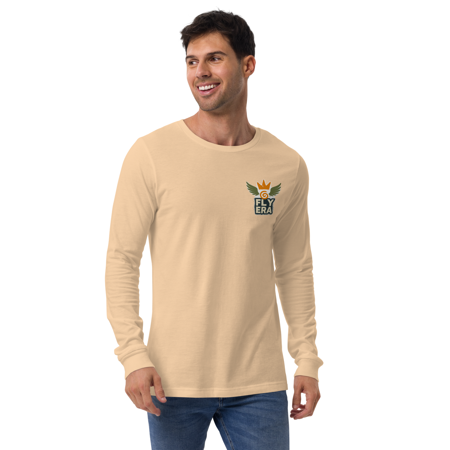 Fly Era Long Sleeve Tee — Olive Logo (Sand)
