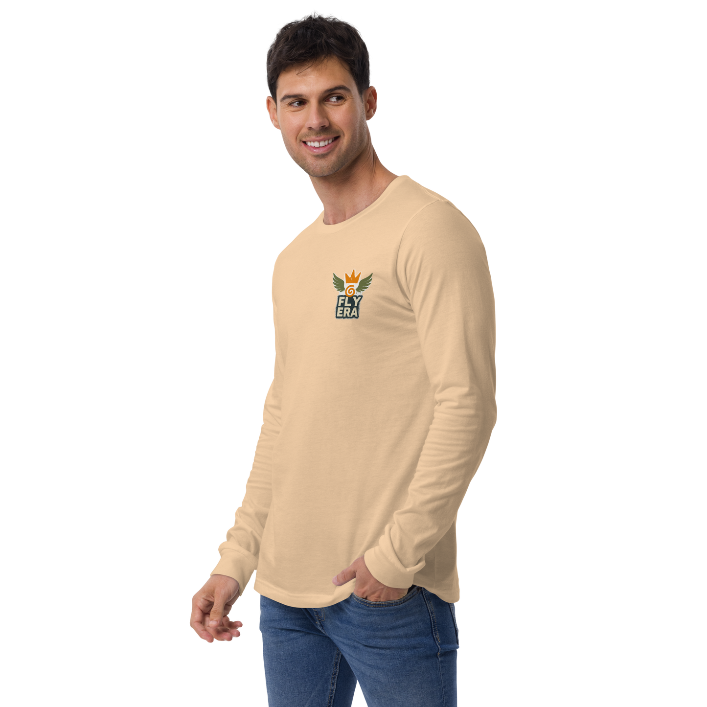 Fly Era Long Sleeve Tee — Olive Logo (Sand)